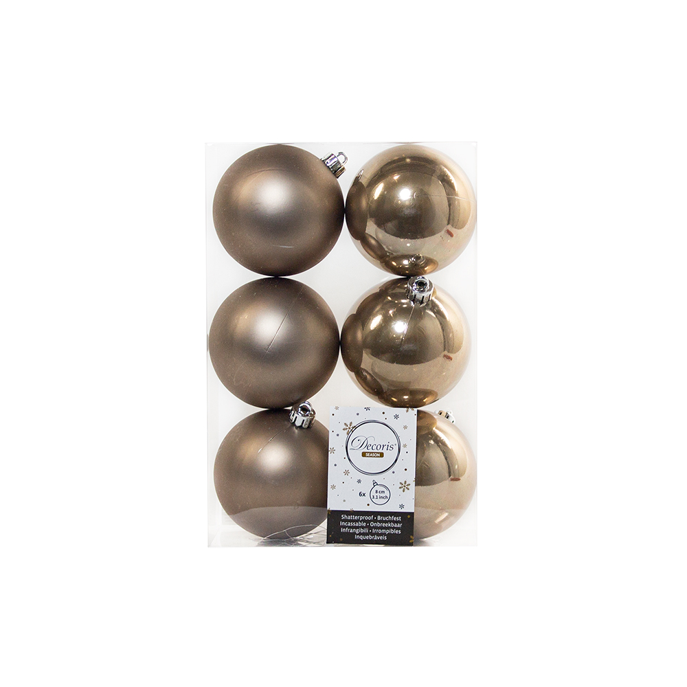 Pale Brown Fashion Trend Shatterproof Baubles - Pack Of 6 x 80mm