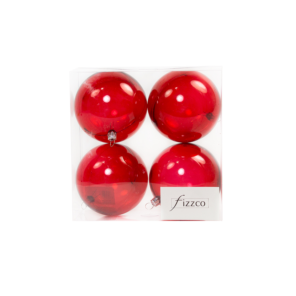 Red Tinted Transparent Shatterproof Baubles - Pack of 4 x 90mm