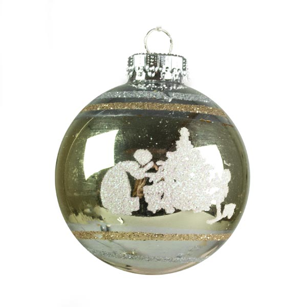 Krebs Box Of Silver & Gold Glass Baubles With White Christmas Scene - 9 X 60mm