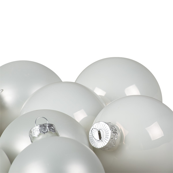 Tub Of Winter White Shiny & Matt Glass Baubles - 10 X 60mm