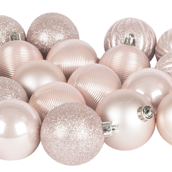 Blush Pink Mixed Finish Shatterproof Baubles - 30 X 60mm