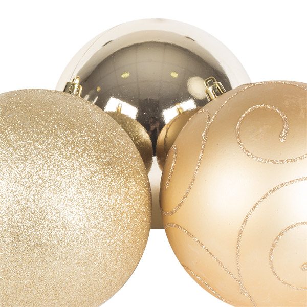 Pack Of 3 X 150mm Champagne Gold Shatterproof Baubles