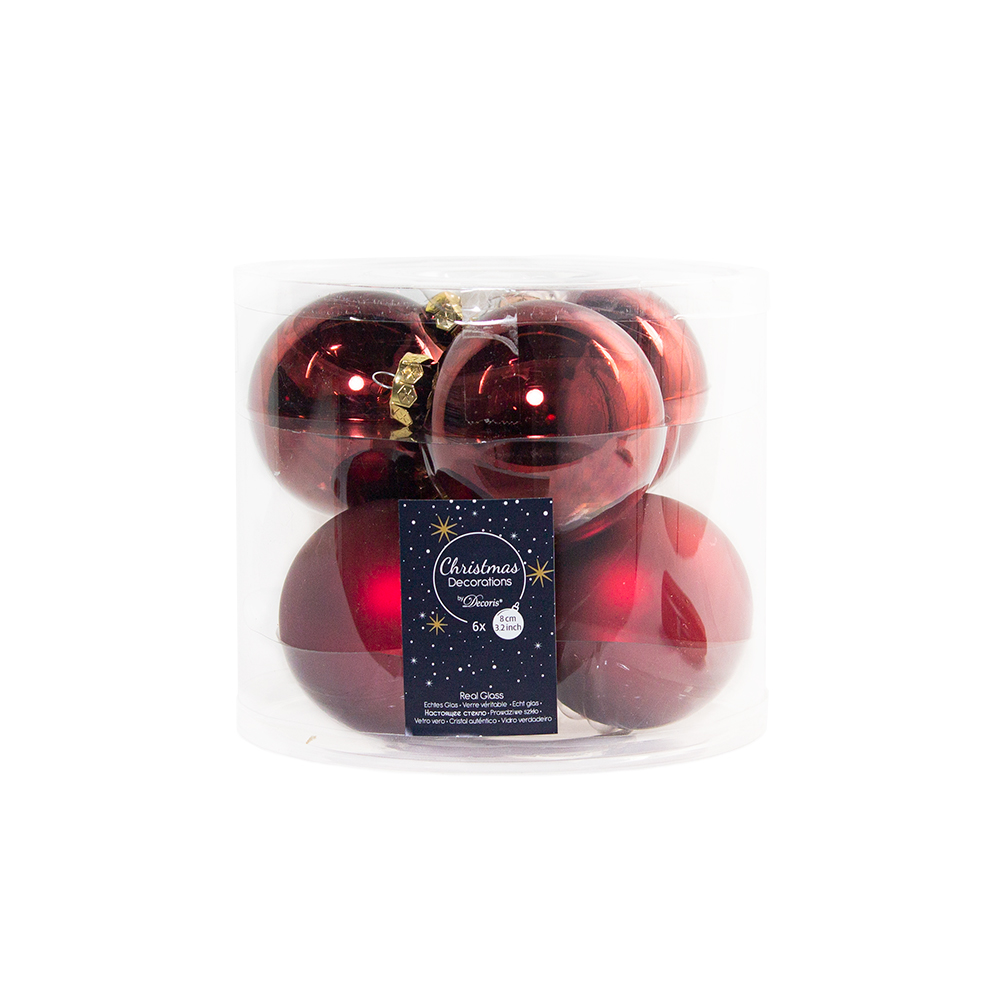 Tub Of Dark Red Shiny & Matt Glass Baubles - 6 X 80mm