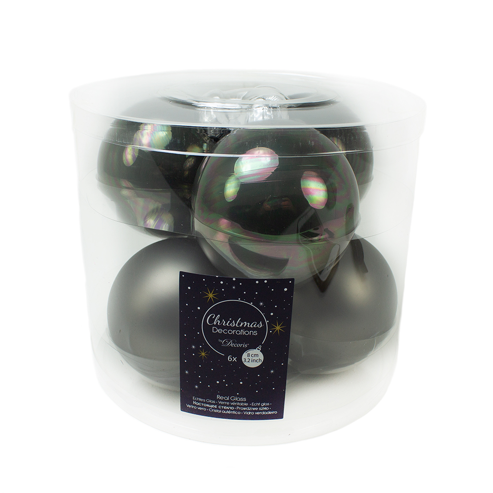 Tub Of Warm Grey Shiny & Matt Glass Baubles - 6 X 80mm