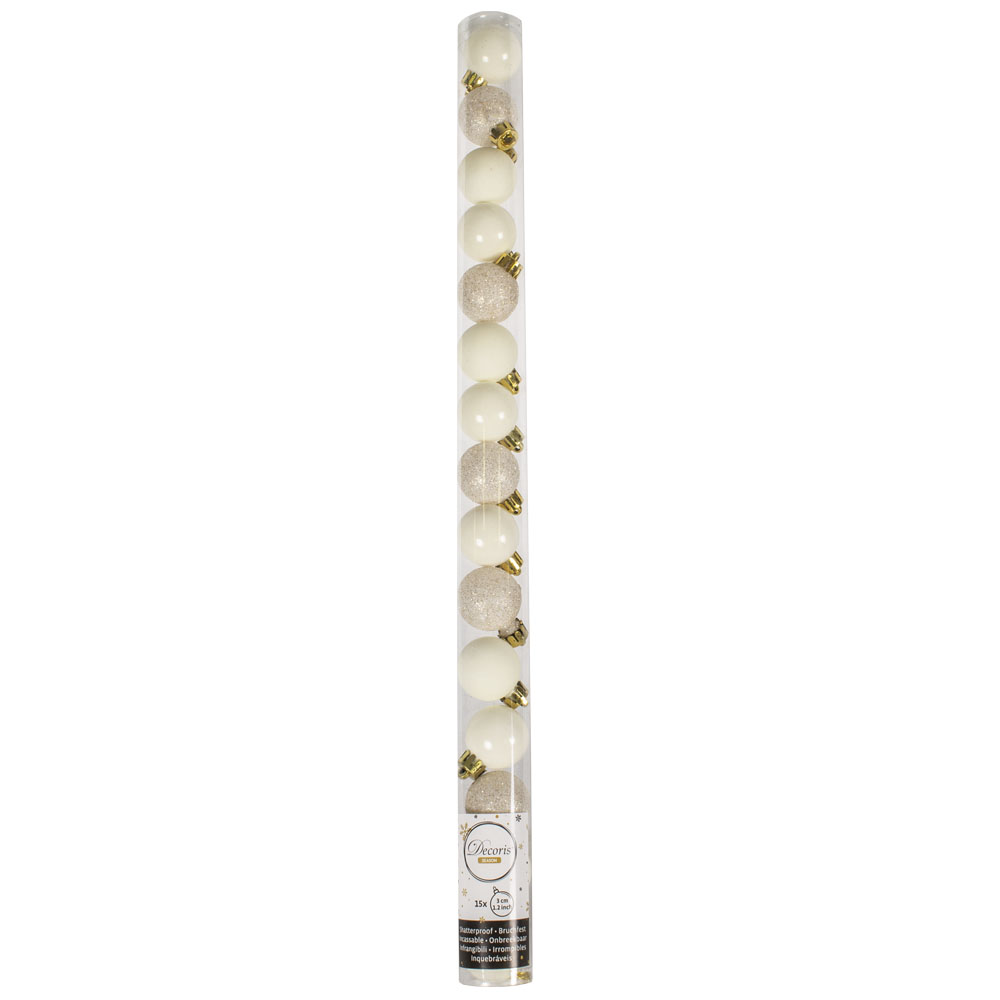 Tube Of Plain Ivory Shatterproof Baubles - 14 X 30mm