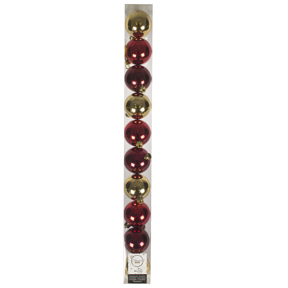 Tube Of Gold & Red Assorted Shatterproof Baubles - 10 X 60mm