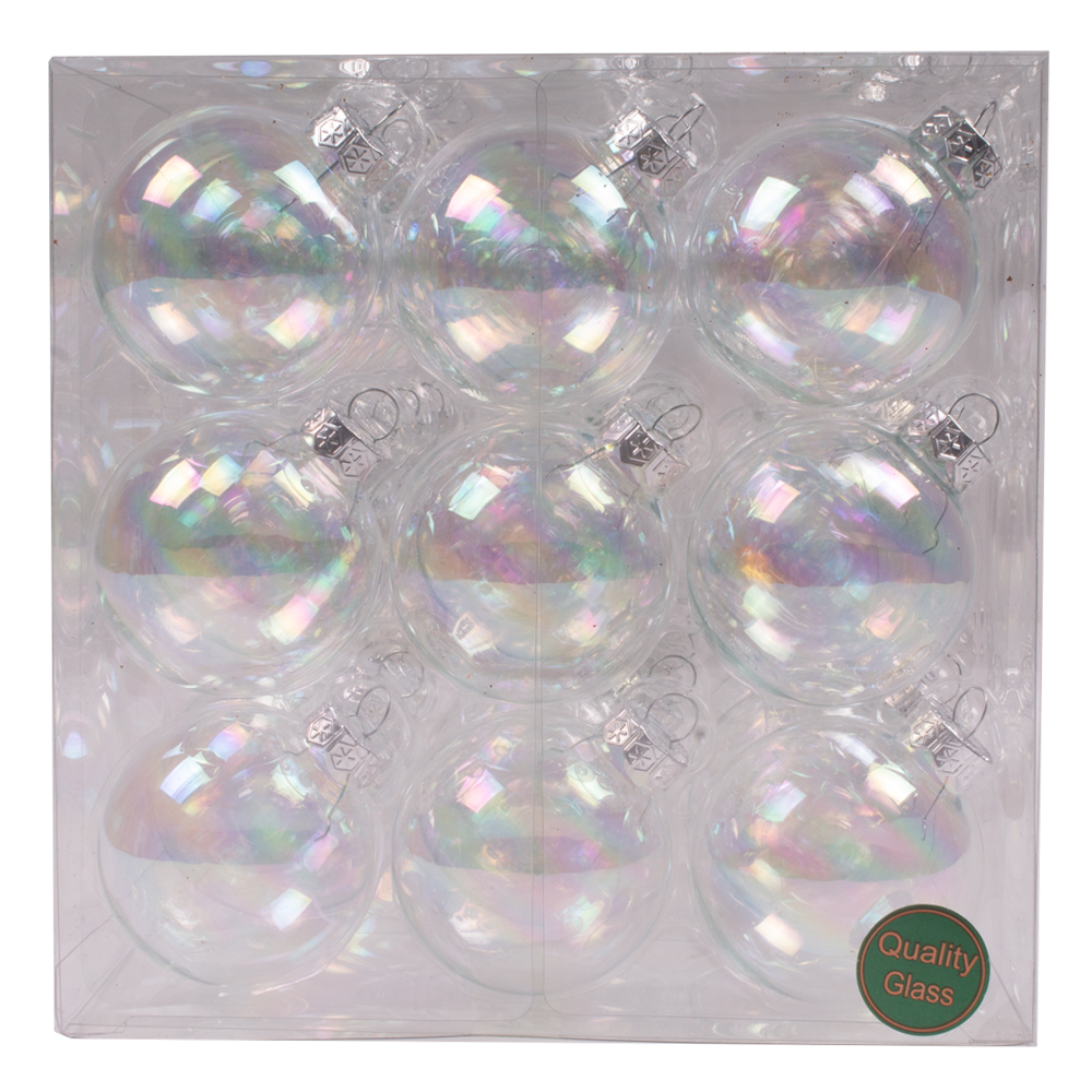 Pack Of Clear Iridescent Glass Baubles - 36 x 57mm