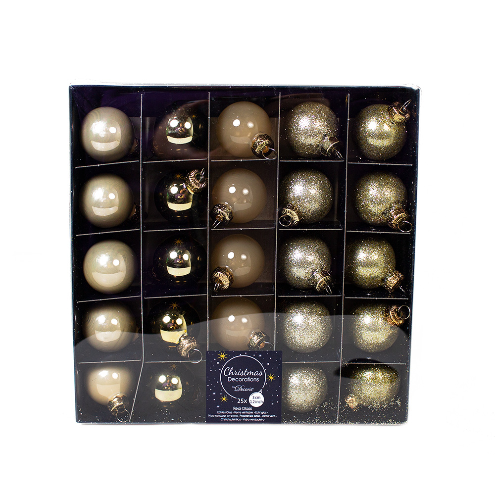 Box Of Mixed Finish Gold Glass Baubles - 25 X 30mm
