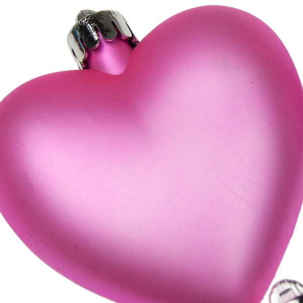 Bright Pink Shatterproof Hearts Mixed Finish - 6 X 70mm