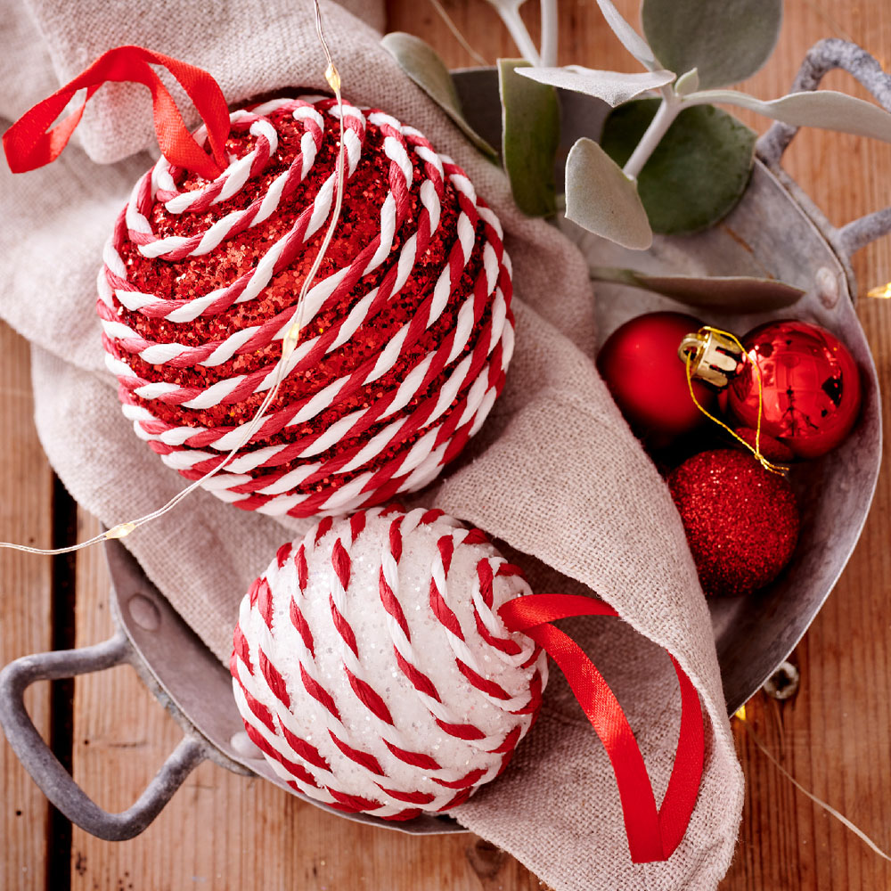 White & Red Candy Striped Hanging Decoration - 60mm Bauble