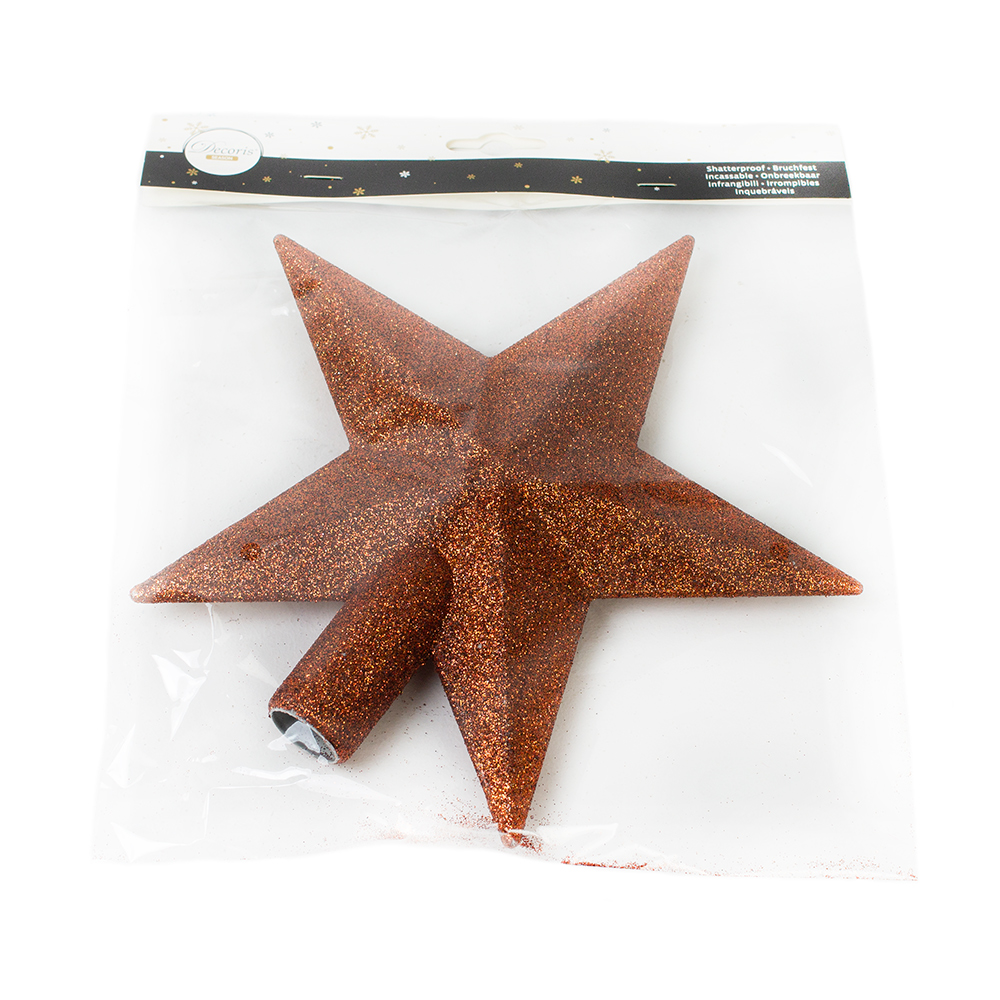 Terracotta Brown Shatterproof Tree Top Glitter Star - 19cm