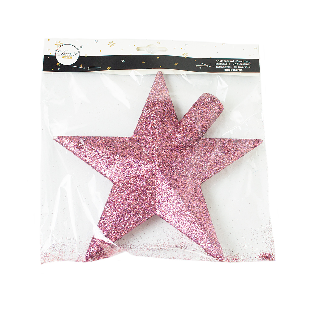 Velvet Pink Shatterproof Tree Top Glitter Star - 19cm