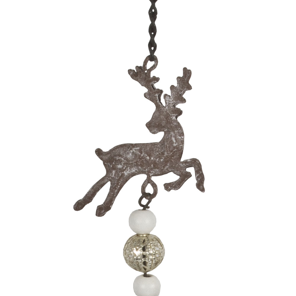 Metal & Wooden Heart Hanging Decoration With Reindeer Design - 20cm