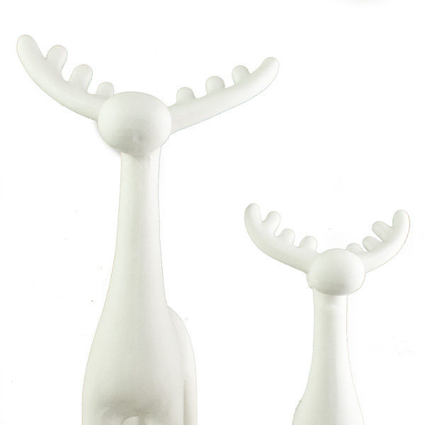 Gisela Graham Pair Of White Ceramic Reindeer Ornaments - 25cm & 35cm