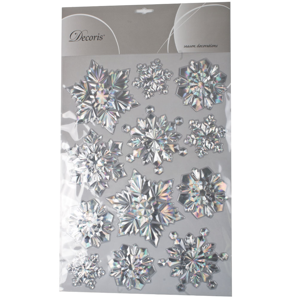 Pack Of 12 Holographic Silver Snowflake Stickers - Design 1