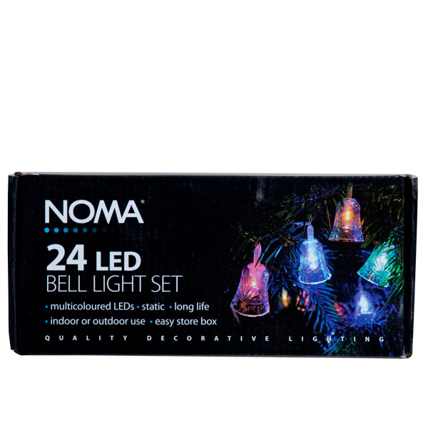 Noma 2.3m Length Of 24 Multi Coloured Indoor And Outdoor Static LED Bells Clear Cable