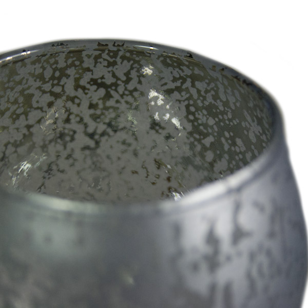 Rounded Pewter Frosted Flecked Glass Tealight Candle Holder - 7cm