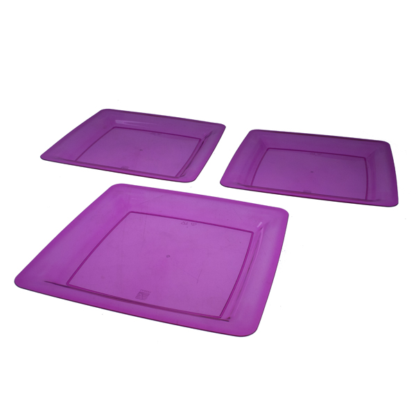 Pack Of 6 Raspberry Pink Mozaik Plastic Square Plates - 22.5cm x 22.5cm