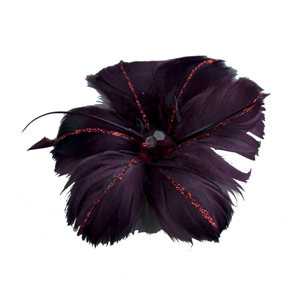 Dark Red Feather Flowers On Clips - Pack Of 2 x 13cm
