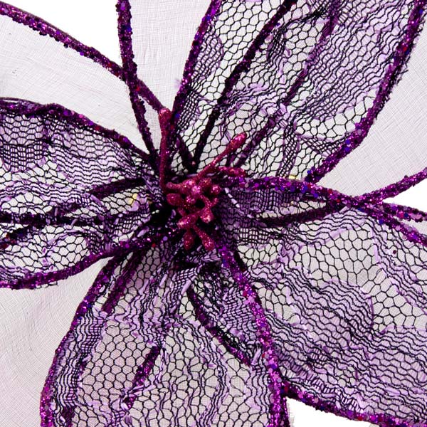 Purple Decorative Organza Fabric Flower With Lace Detailing - 25cm