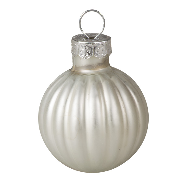 Winter White Ribbed Glass Baubles - 12 x 3cm