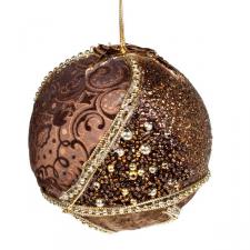 Brown & Gold Fabric & Beaded Bauble - 100mm