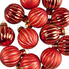 Red Ribbed Glass Baubles - 12 x 3cm