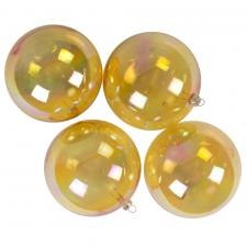 Yellow Tinted Shatterproof Baubles With Iridescent Finish - Pack Of 4 X 100mm
