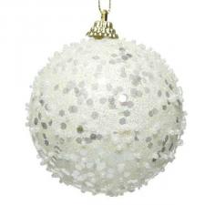 Shatterproof Bauble With Ivory Glitter Finish - 80mm