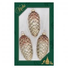 Krebs Pack Of 3 X 10cm Mink & Pewter Glass Pinecone Decorations