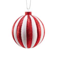 Red & White Vertical Striped Shatterproof Bauble - 100mm