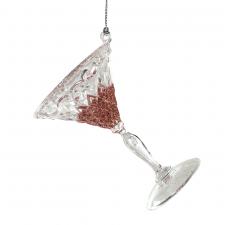Acrylic Cocktail Glass Hanging Decoration With Rose Gold Glitter Finish - 10cm