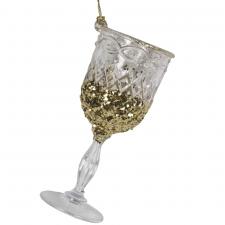Acrylic Wine Glass Hanging Decoration With Gold Glitter Finish - 10cm