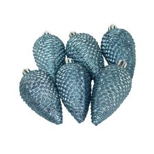 Pack Of 6 Pale Dawn Blue Shatterproof Glitter Pinecone Decorations - 4.5cm X 8cm