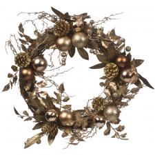 Pre-Decorated Gold Glitter 55cm Wreath With Rose Gold Baubles