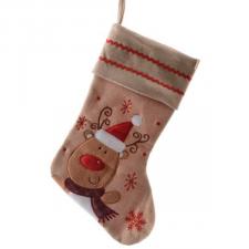 Cute Reindeer Character Fabric Christmas Stocking - 45cm