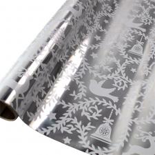 A Roll Of 70cm x 200cm Foil Gift Wrap - Silver With Bells Design
