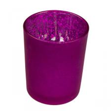 Fuchsia Frosted Flecked Glass Candle Holder - 65mm