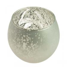 Rounded Silver Frosted Flecked Glass Tealight Candle Holder - 7cm