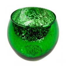 Green Rounded Flecked Glass Tealight Candle Holder