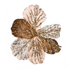Taupe And Platinum Clip On Sequin Flower - 16cm