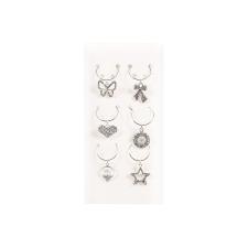 Set Of 6 Wine Glass Charms Silver Metal With Diamante