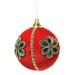 Opulent Red Velvet Bauble With Gold Thread Detail - 80mm