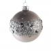 Decorated Pearl Grey Glass Bauble With Glitter Band - 80mm