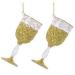 Pack Of 2 Acrylic Wine Glass Hanging Decorations With Gold Glitter Finish - 9cm