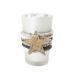 Glass Tealight Holder With Striped Cuff And Star Detail - 7cm X 11cm